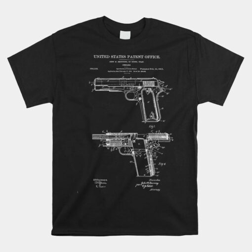 1911 Retro Vintage Handgun Diagram Blueprint Pistol 45ACP Unisex T-Shirt