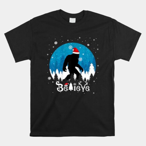 Bigfoot Believe Sasquatch In Moon Light Funny Christmas Unisex T-Shirt