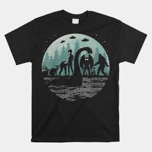 Bigfoot Loch Ness Monster With Mothman Aliens Unisex T-Shirt