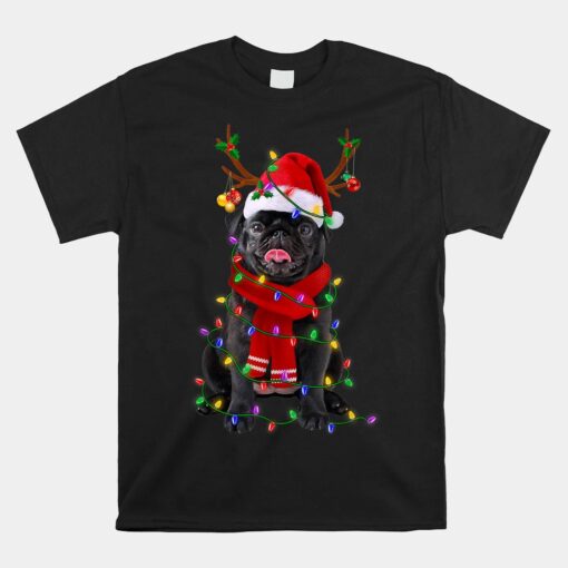 Black Pug Dog Tree Christmas Lights Xmas Pajama Unisex T-Shirt