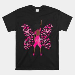 Breast Cancer Awareness Pink Butterflies African American Unisex T-Shirt