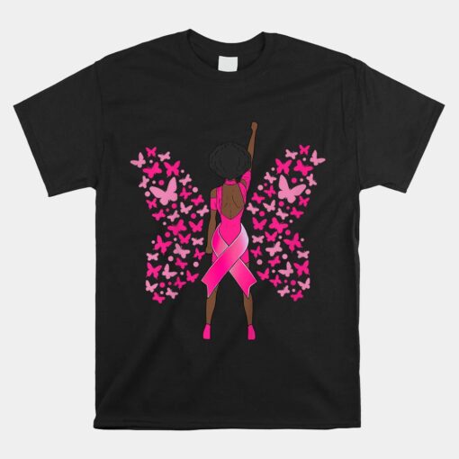 Breast Cancer Awareness Pink Butterflies African American Unisex T-Shirt