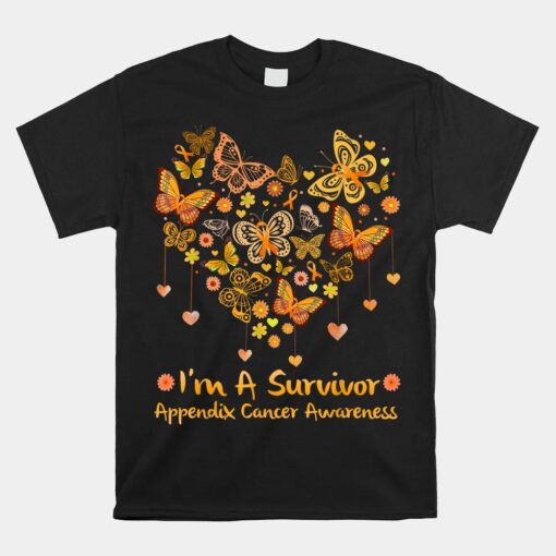 Butterfly Heart I'm A Survivor Appendix Cancer Awareness Unisex T-Shirt