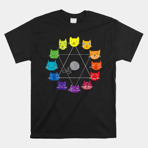 Cat Themed Artist Color Wheel Educational Art Teacher Unisex T-Shirt