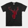 Classic Red And Black Christmas Buffalo Plaid Deer Unisex T-Shirt