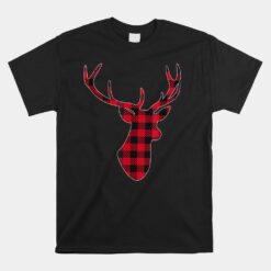 Classic Red And Black Christmas Buffalo Plaid Deer Unisex T-Shirt