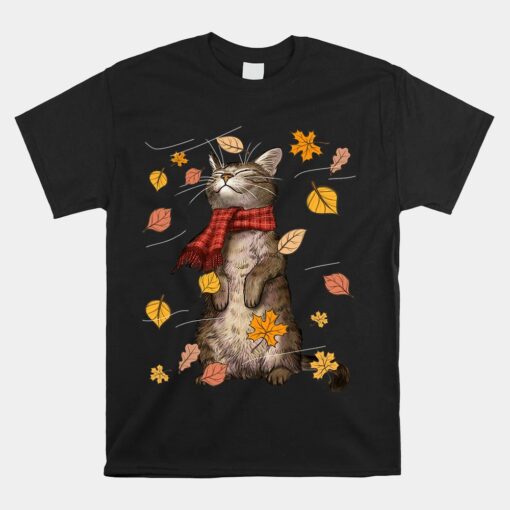 Cute Autumn Cat Fall Breeze Kitten Kitty Cat Unisex T-Shirt