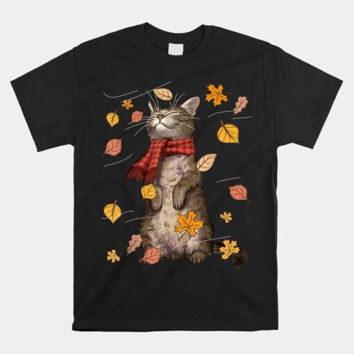 Cute Autumn Cat Fall Breeze Kitten Kitty Unisex T-Shirt