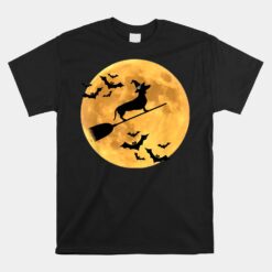 Dachshund Witch Dog Halloween Moon Broomstick Broom Unisex T-Shirt