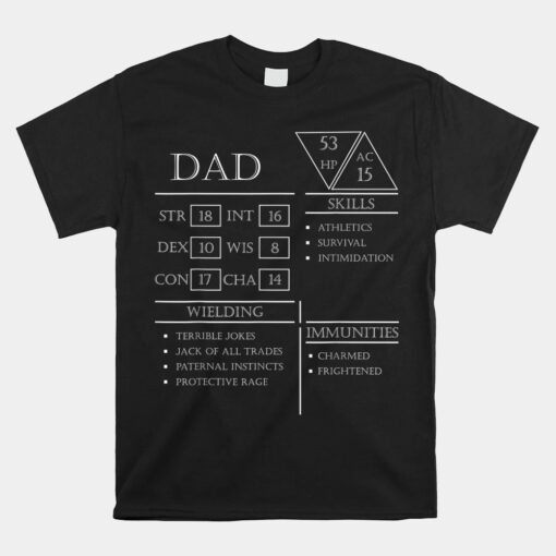 Dad Stats Character Sheet White Unisex T-Shirt