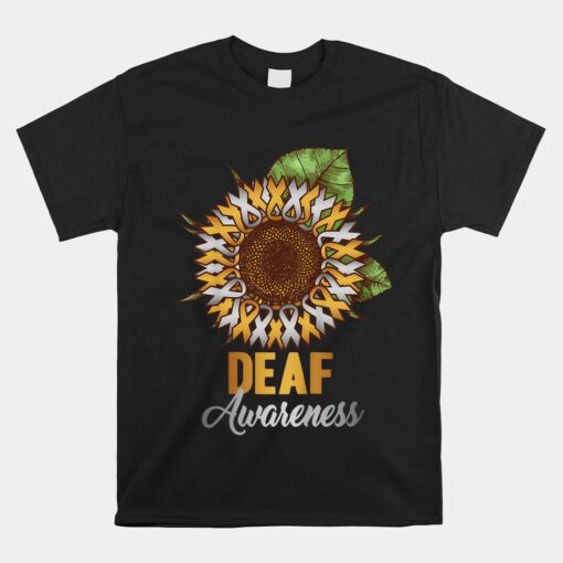 Deaf Awareness Sunflower Gold And Silver Ribbon Unisex T-Shirt