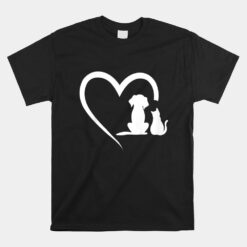 Dog Puppy And Baby Cat Heart Unisex T-Shirt