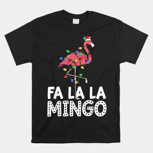 Fa La La Mingo Flamingo Christmas Tree Lights Tropical Xmas Unisex T-Shirt