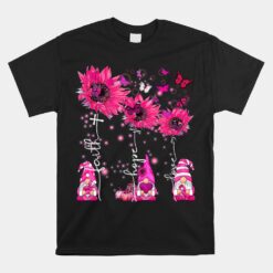 Faith Hope Love Gnome Ribbon Breast Cancer Awareness Flower Unisex T-Shirt