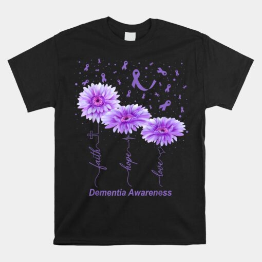 Faith Hope Love Purple Flower Ribbon Dementia Awareness Unisex T-Shirt