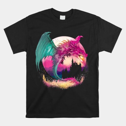 Fire Dragon With Fantasy Background Unisex T-Shirt