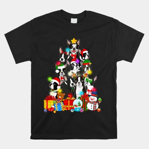 Funny Boston Terrier Christmas Tree Lights Puppy Dog Unisex T-Shirt