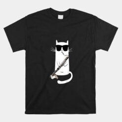 Funny Cat Wearing Sunglasses Playing Bass Clarinet Unisex T-Shirt