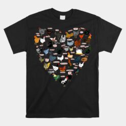 Funny Heart Design List Of Chicken Breeds Unisex T-Shirt