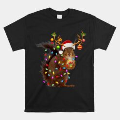 Funny Squirrel Christmas Reindeer Christmas Lights Pajama Unisex T-Shirt