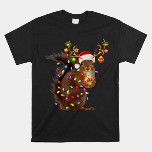 Funny Squirrel Christmas Reindeer Christmas Lights Pajama Unisex T-Shirt