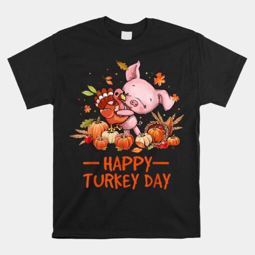 Funny Thanksgiving Day Gift Pig Hug Turkey Unisex T-Shirt