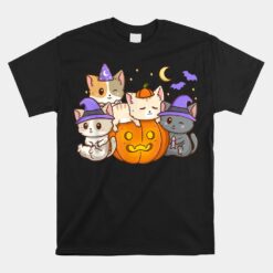 Halloween Cats Anime Cat Kawaii Neko Pumpkin Cat Lover Witch Unisex T-Shirt