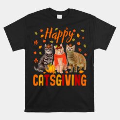 Happy Catsgiving Cute Thanksgiving Cat Wears Pilgrim Hat Unisex T-Shirt