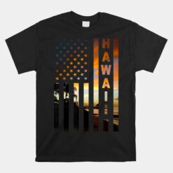 Hawaii Sunset American Flag Honolulu Hawaiian Island Unisex T-Shirt