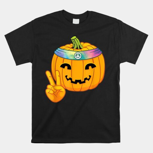 Hippie Halloween Pumpkin Peace Sign Hand Headband Tie Dye Unisex T-Shirt