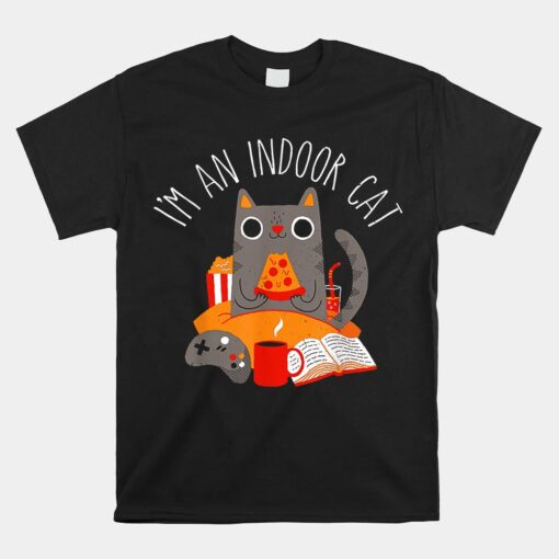 I'm An Indoor Cat Funny Reading Coffee Gaming Cat Unisex T-Shirt