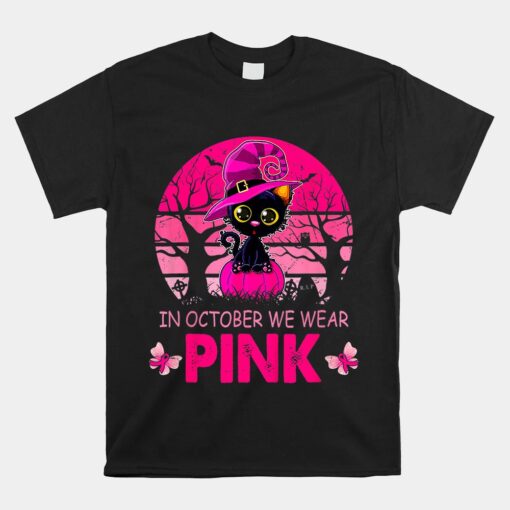 In October We Wear Pink Cute Cat Breast Cancer Awareness Unisex T-Shirt