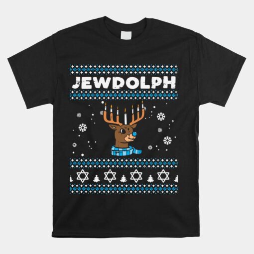 Jewdolph Ugly Hanukkah Sweater Reindeer Funny Chanukah PJs Unisex T-Shirt