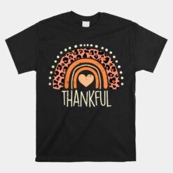 Leopard Rainbow Thankful Thanksgiving Teacher Unisex T-Shirt