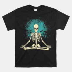 Meditating Skeleton Yoga Halloween Moon Unisex T-Shirt