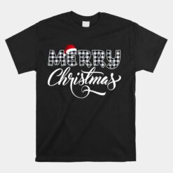 Merry Christmas Buffalo Black And White Plaid Unisex T-Shirt