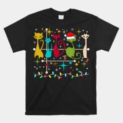 Mid Century Modern Look Cats Christmas Retro 50s 60s Xmas Unisex T-Shirt