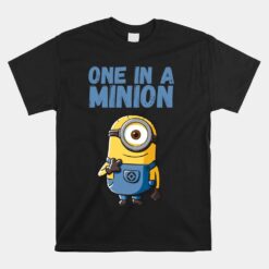 Minions One In A Minion Blue Text Portrait Unisex T-Shirt