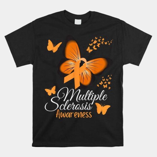 Multiple Sclerosis Awareness Orange Ribbon Butterfly Unisex T-Shirt