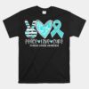 Ovarian Cancer Awareness Teal Ribbon Heart Peace Unisex T-Shirt