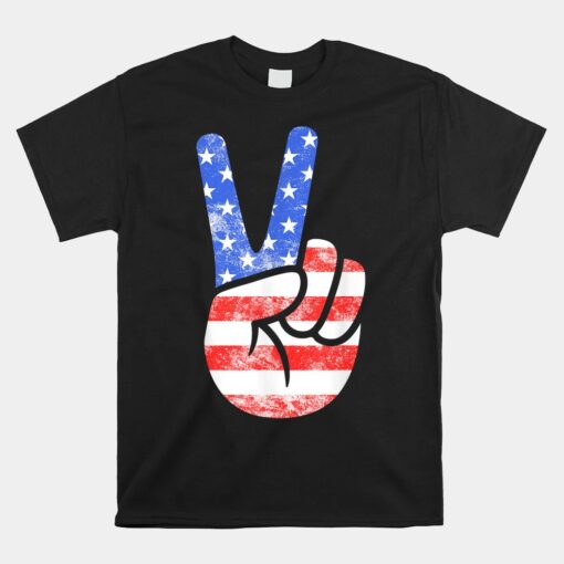 Peace Sign Hand American Flag Unisex T-Shirt