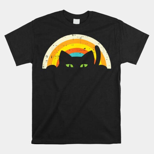 Peeping Black Cat Rainbow Halloween Unisex T-Shirt