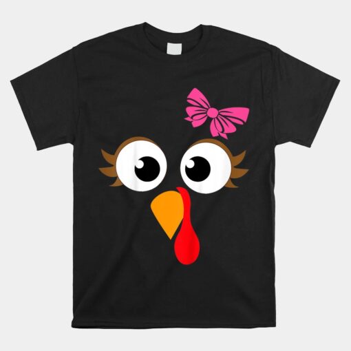 Pink Bow Thanksgiving Turkey Face Girl Unisex T-Shirt