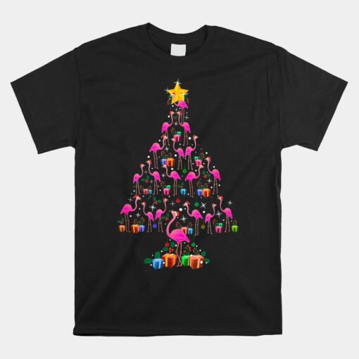 Pink Flamingo Christmas Tree Cute Flamingos Unisex T-Shirt