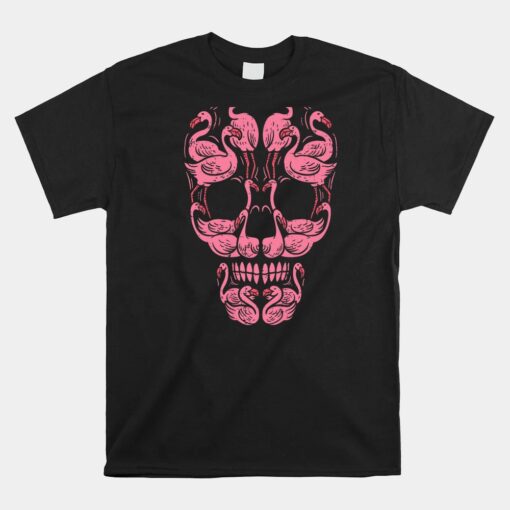 Pink Flamingo Skull Breast Cancer Awareness Halloween Unisex T-Shirt