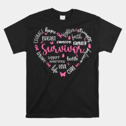 Pink Ribbon Heart Breast Cancer Awareness Survivor Warrior Unisex T-Shirt