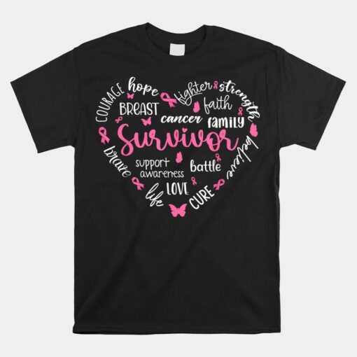 Pink Ribbon Heart Breast Cancer Awareness Survivor Warrior Unisex T-Shirt