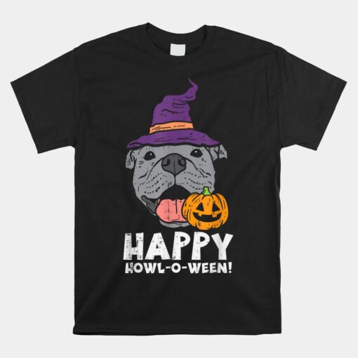 Pitbull Witch Happy Howl O Ween Pumpkin Halloween Unisex T-Shirt