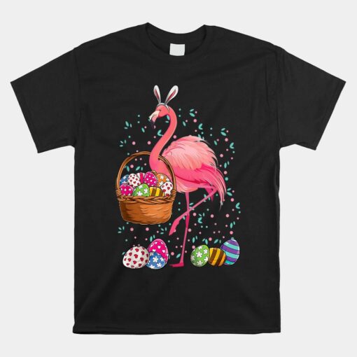 Pretty Easter Flamingo Bunny With Easter Basket Unisex T-Shirt