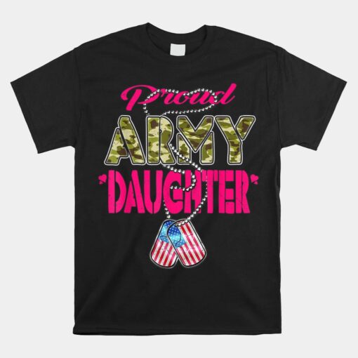 Proud Army Daughter US Flag Camo Dog Tags Military Child Unisex T-Shirt